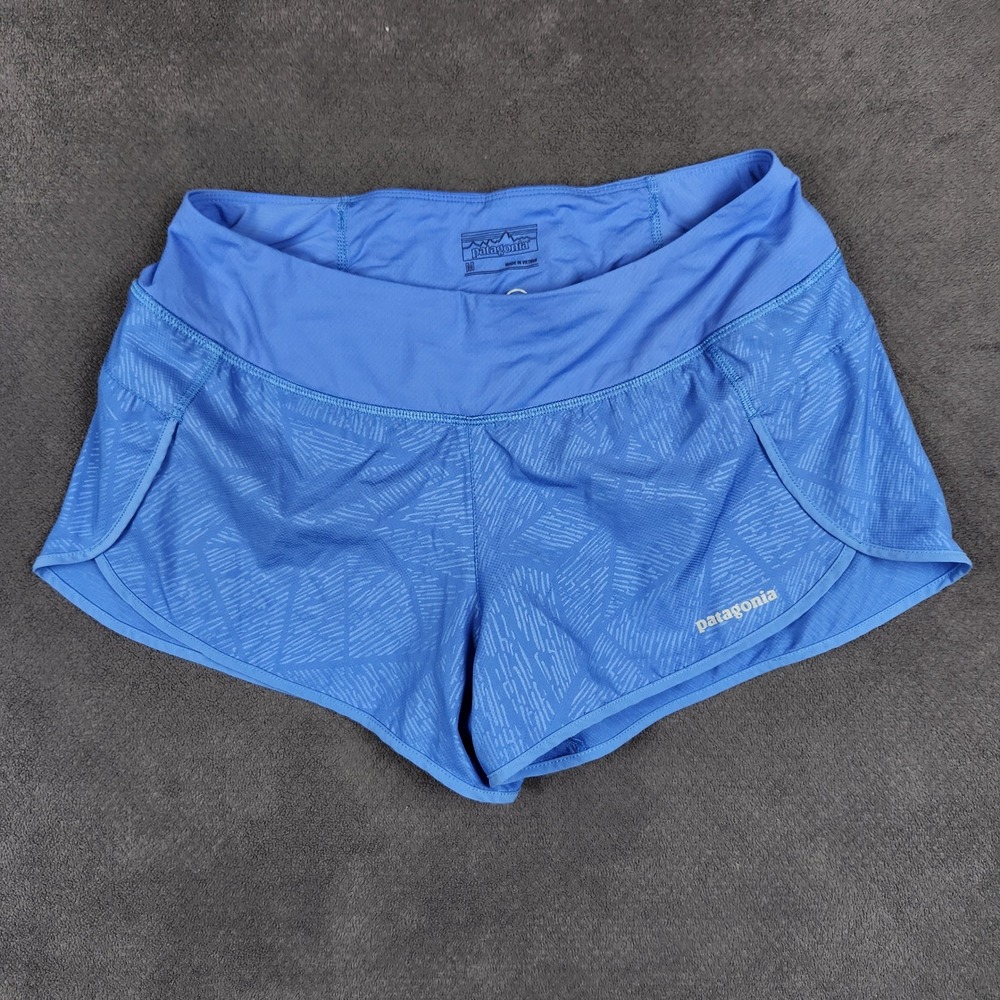 Patagonia Strider Running Shorts‎ Womens Medium Blue Geo Print 3.5" Lined 24654